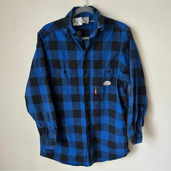 Rasco FR Buffalo Blue Black Plaid Button Down Work Shirt Men’s Size Medium - Picture 1 of 7
